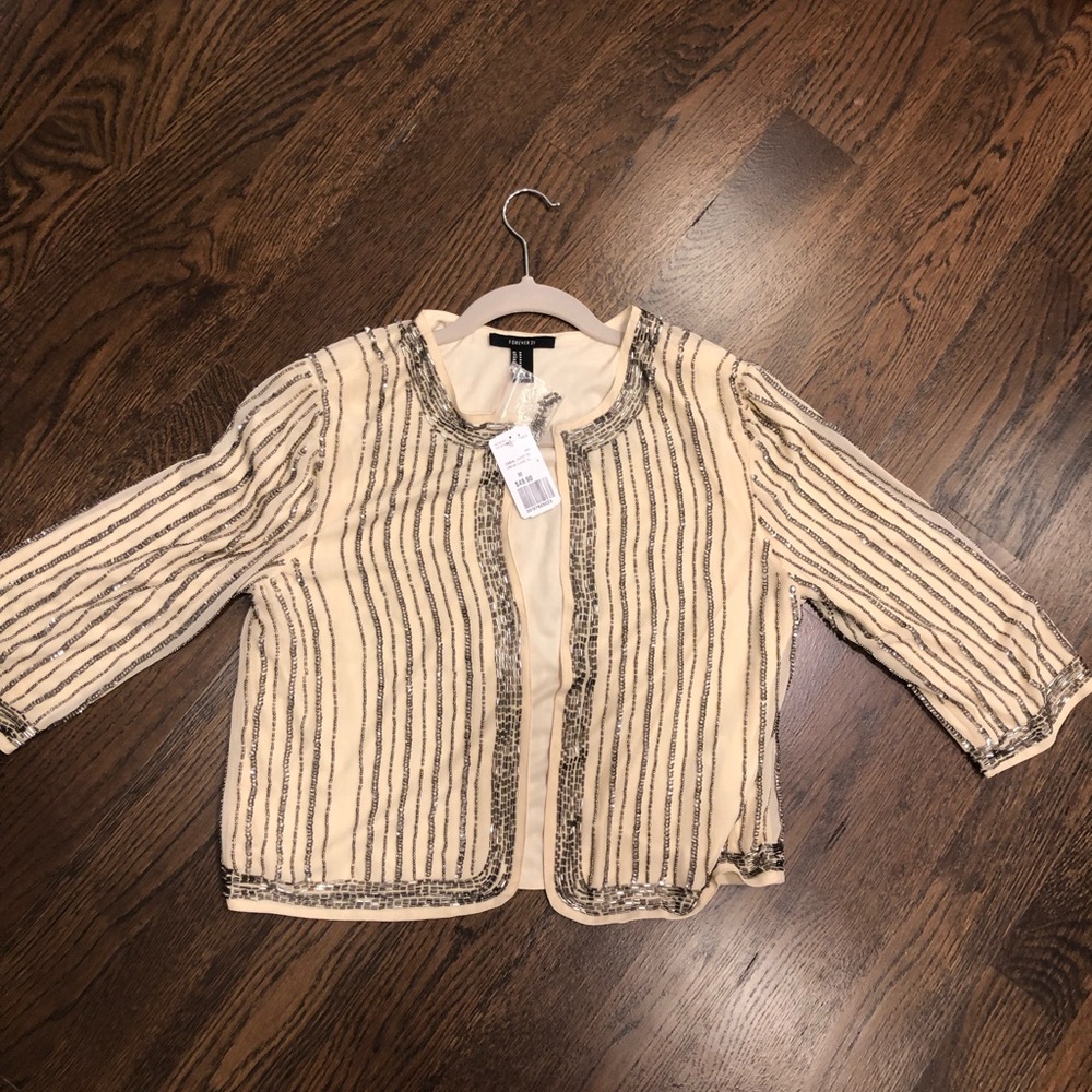 Forever 21 Cream sequined elegant jacket